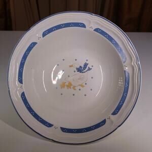 Vintage Country Goose Stoneware Bowl Blue Duck 1980s Home Style 10.5”